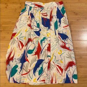 Vintage White Midi Skirt w/ Primary Color Pattern